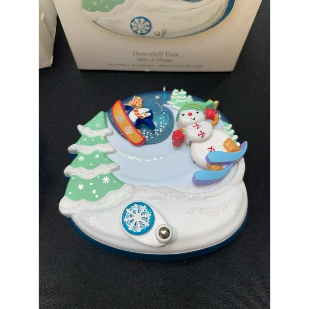 Snowball Fight & Downhill Fun Ornaments. 2008 Spin-A-Majigs. Both Work! Hallmark